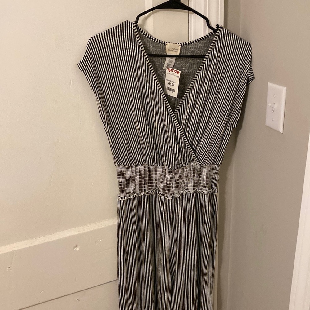 Black and white stripe jumpsuit